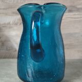 Blue cracked glass pitcher