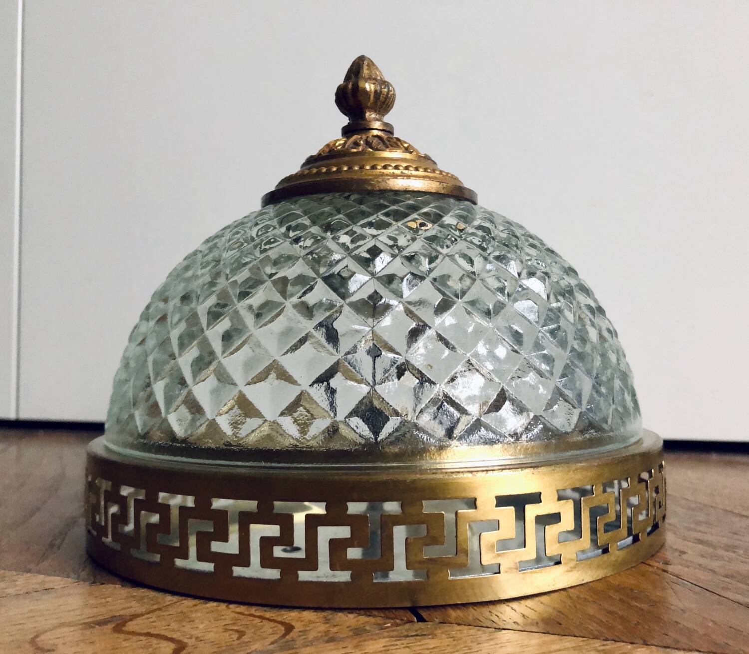 Antique glass and bronze ceiling light by Maison L.GAU