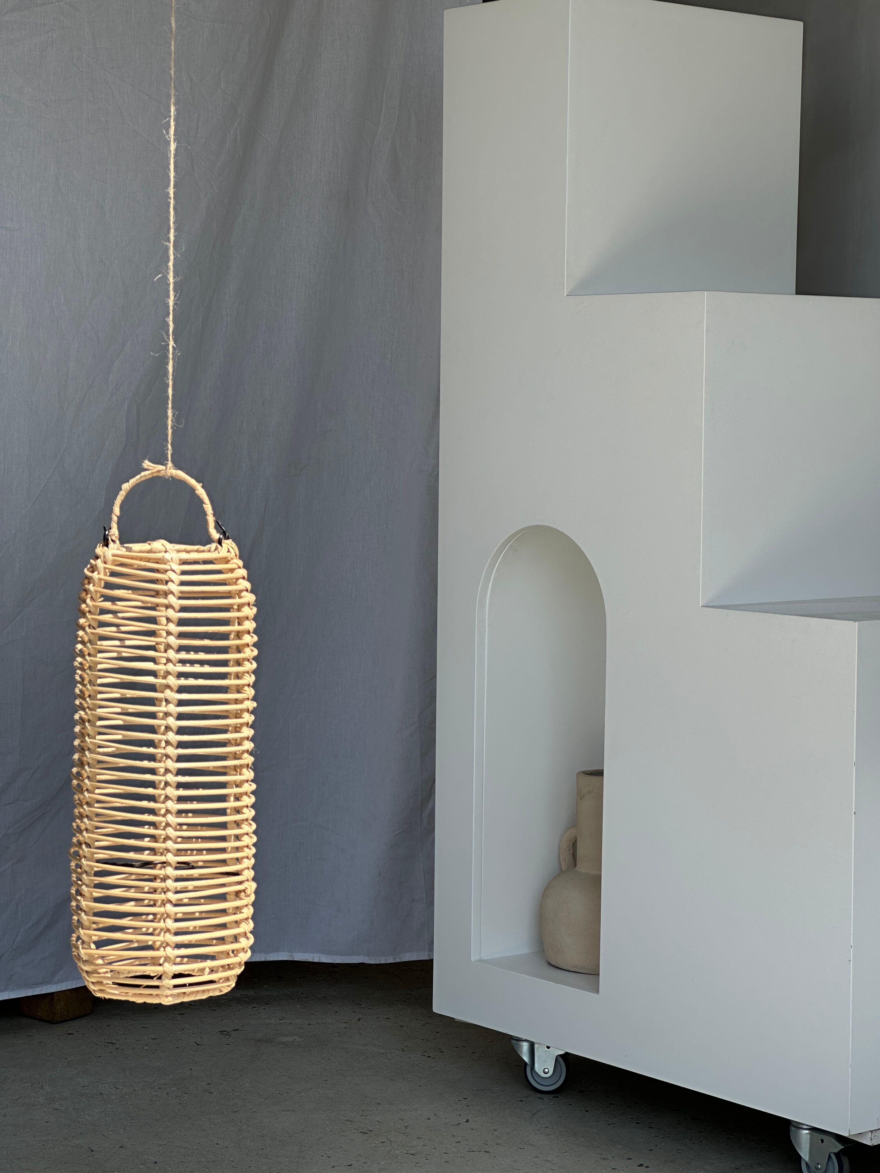 Small lantern-shaped rattan suspension H35 D15