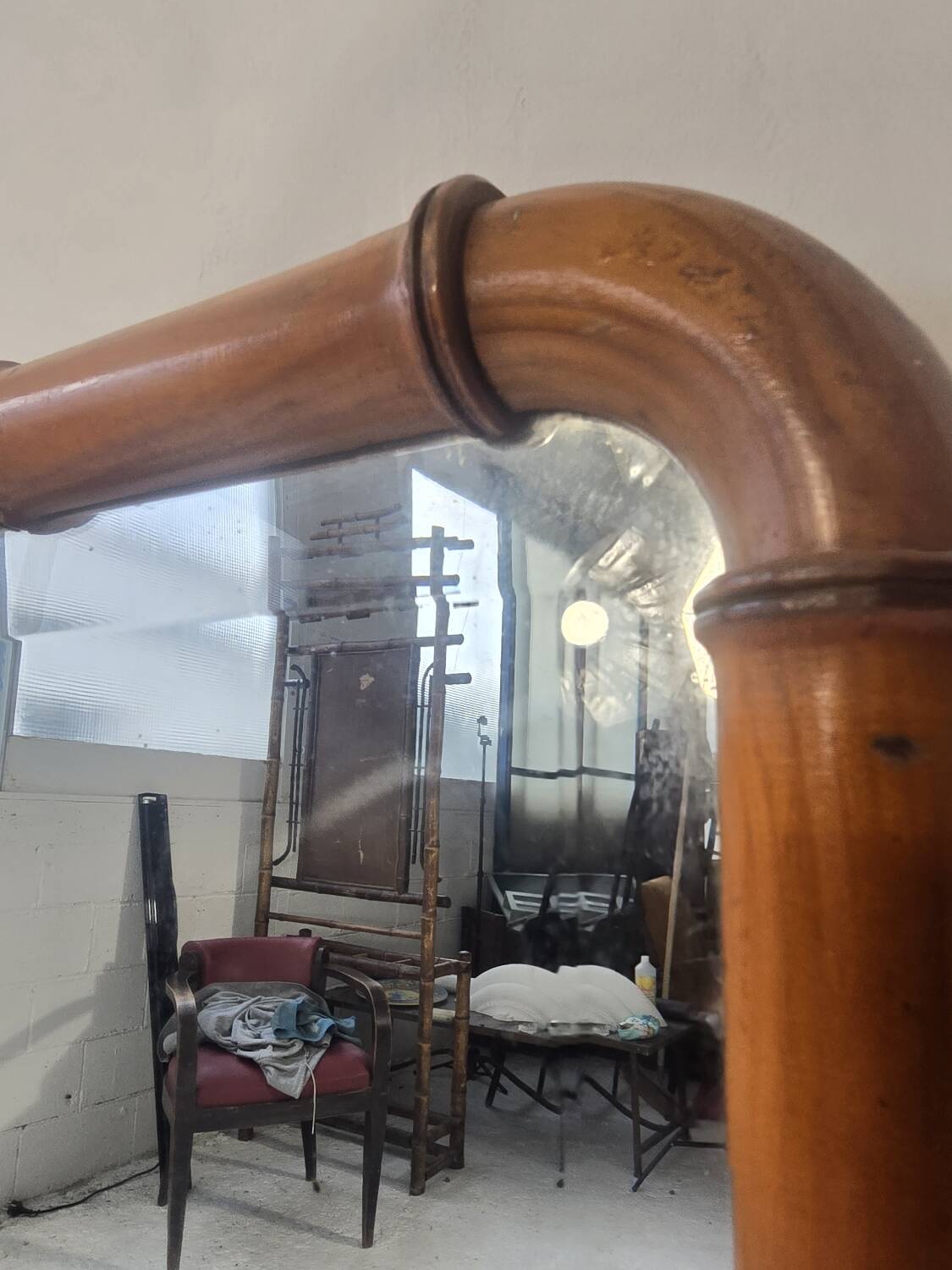 Grand miroir ancien biseauté à décor de bambou – fin XIXᵉ