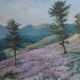 Painting heather landscape with mountain and village signed cf. anglade