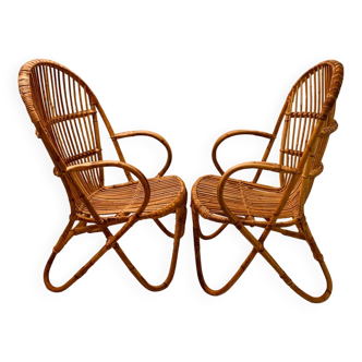 Paire fauteuil bambou