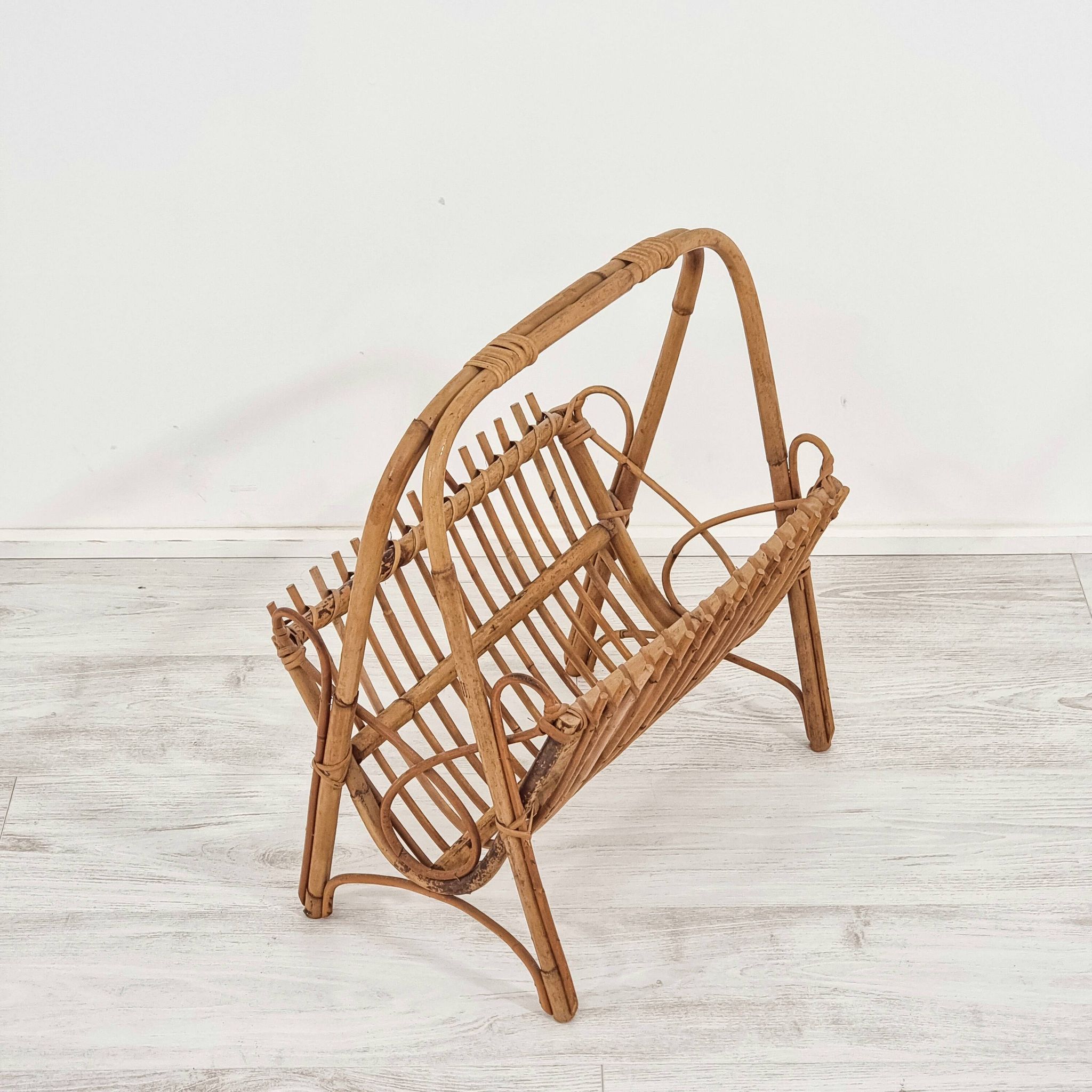 Beautiful 1960s rattan and bamboo magazine rack