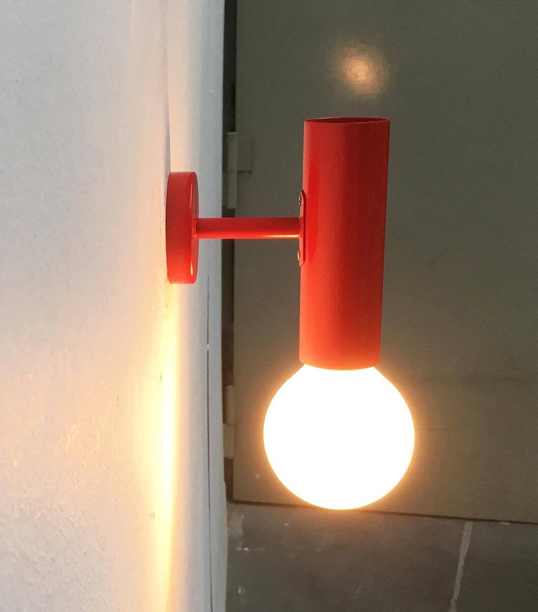 Mid-century minimalist red wall lamp, set of 2.
