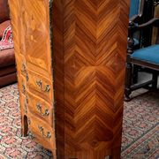 Old French secretary in bronze and wood marquetry.