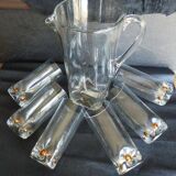 Vintage orangeade service with a jug and 6 glasses decorated with golden beads.