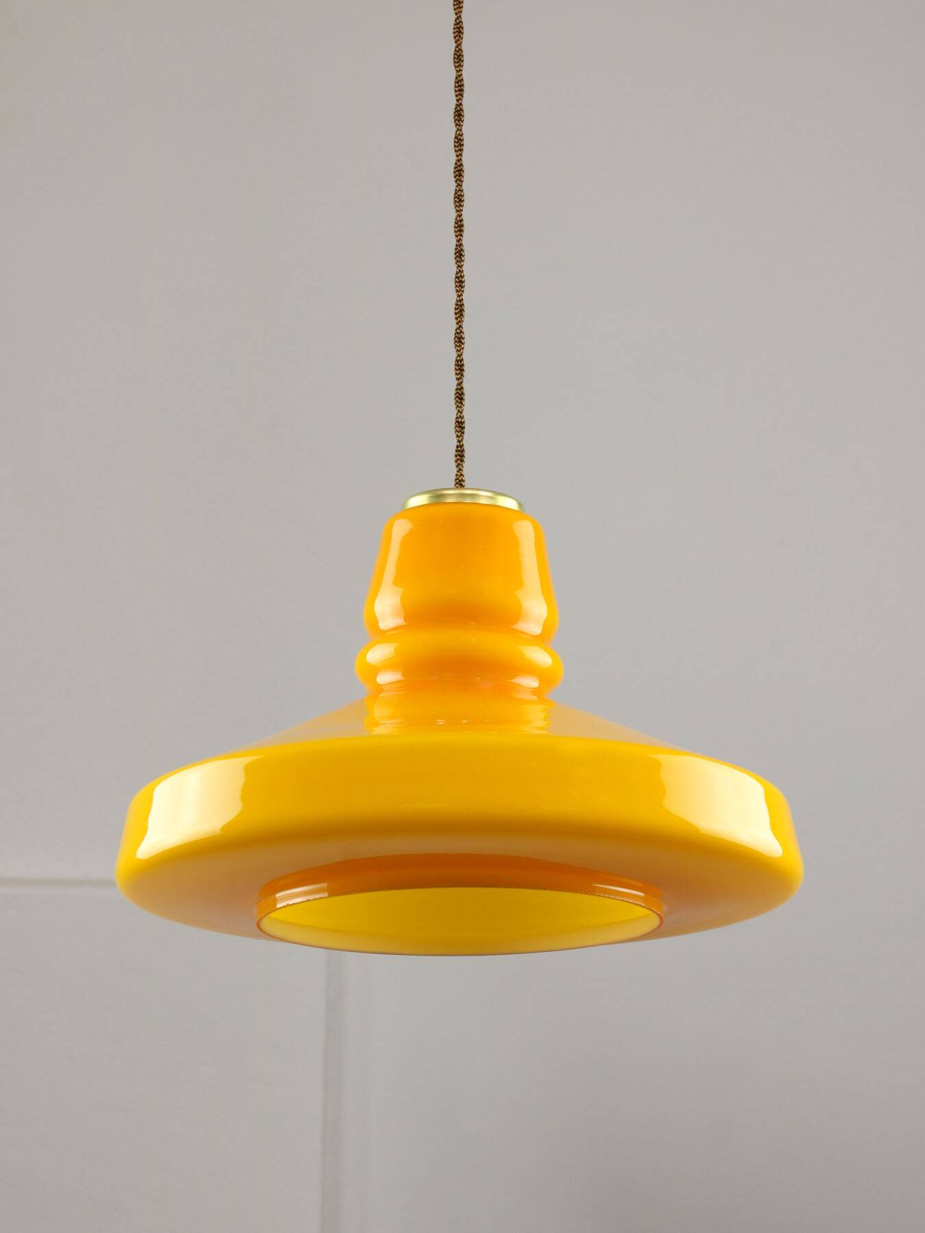 Mid-Century Italian Yellow Glass and Brass Pendant Lamp