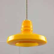 Mid-Century Italian Yellow Glass and Brass Pendant Lamp