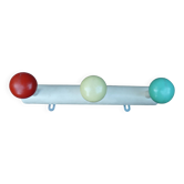 Wall coat rack with 3 hooks in different colors from the 1950s