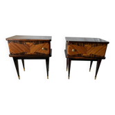 Paire de chevets vintage en bois marqueté – esprit Art déco revisité