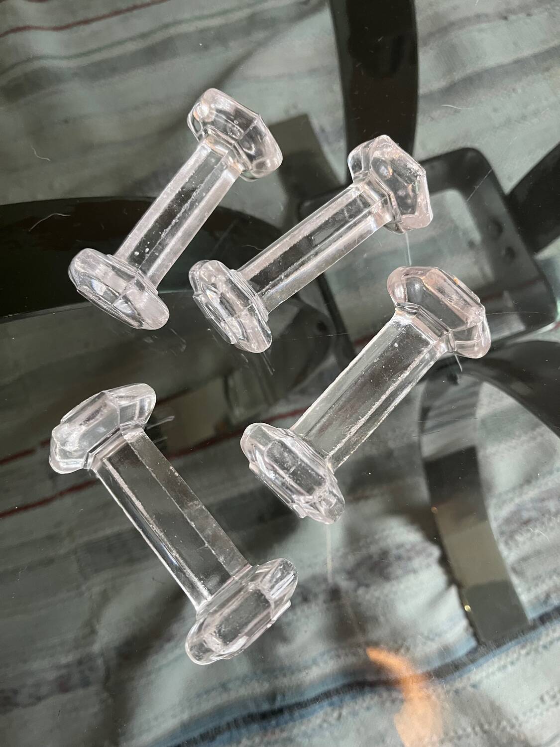 Set of 4 old glass knife holders