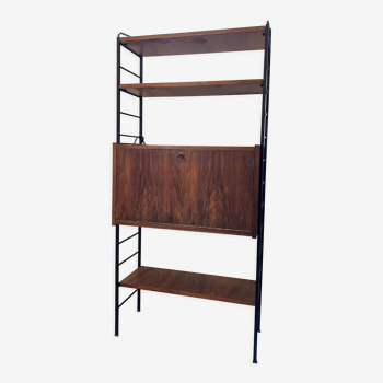 Ladderax, scandinavian desk bookcase in teak and black iron