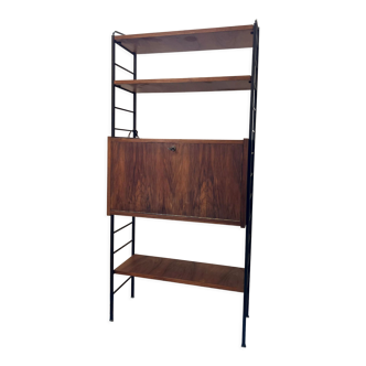 Ladderax, scandinavian desk bookcase in teak and black iron