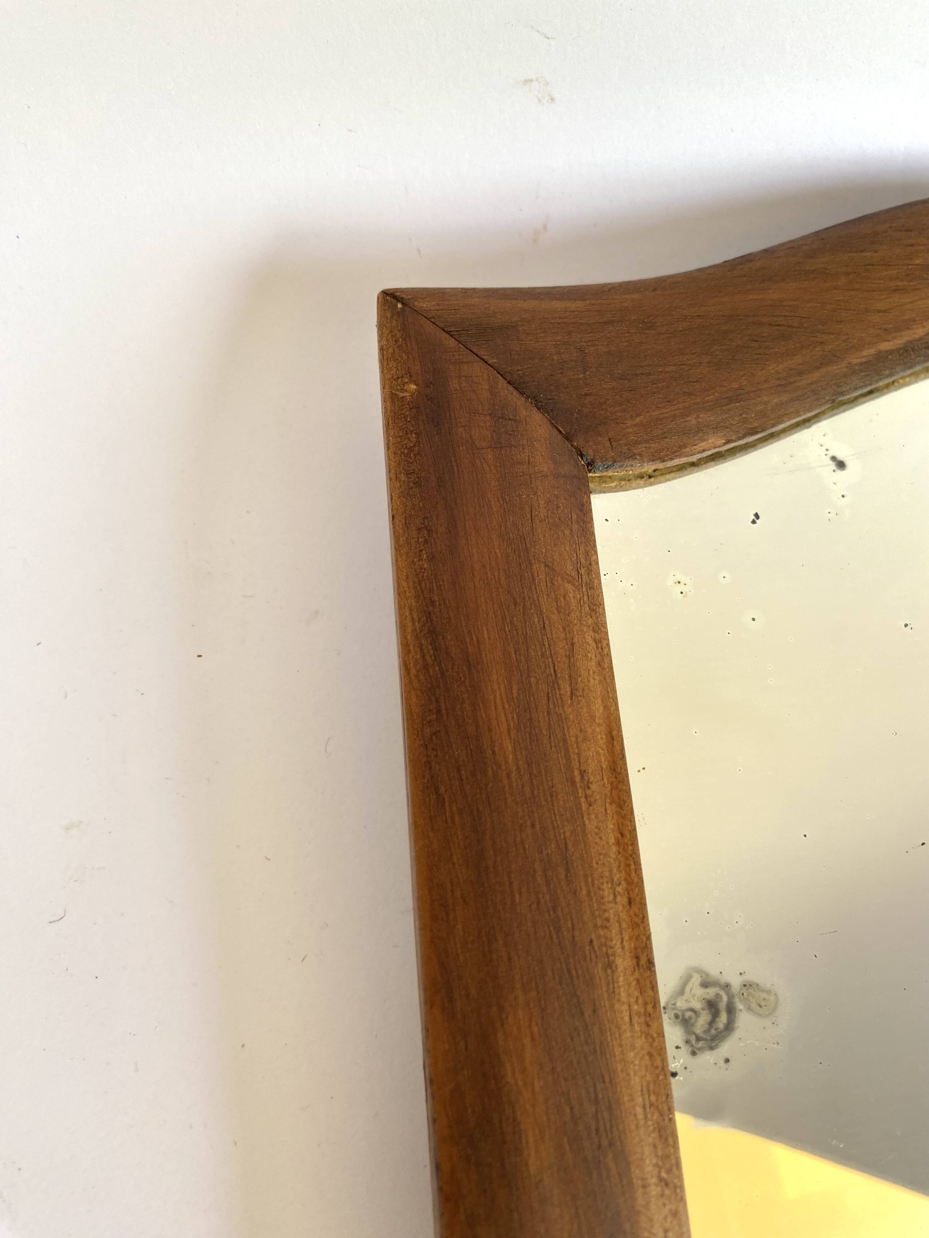 Miroir glace ancienne, bois chapeau de gendarme