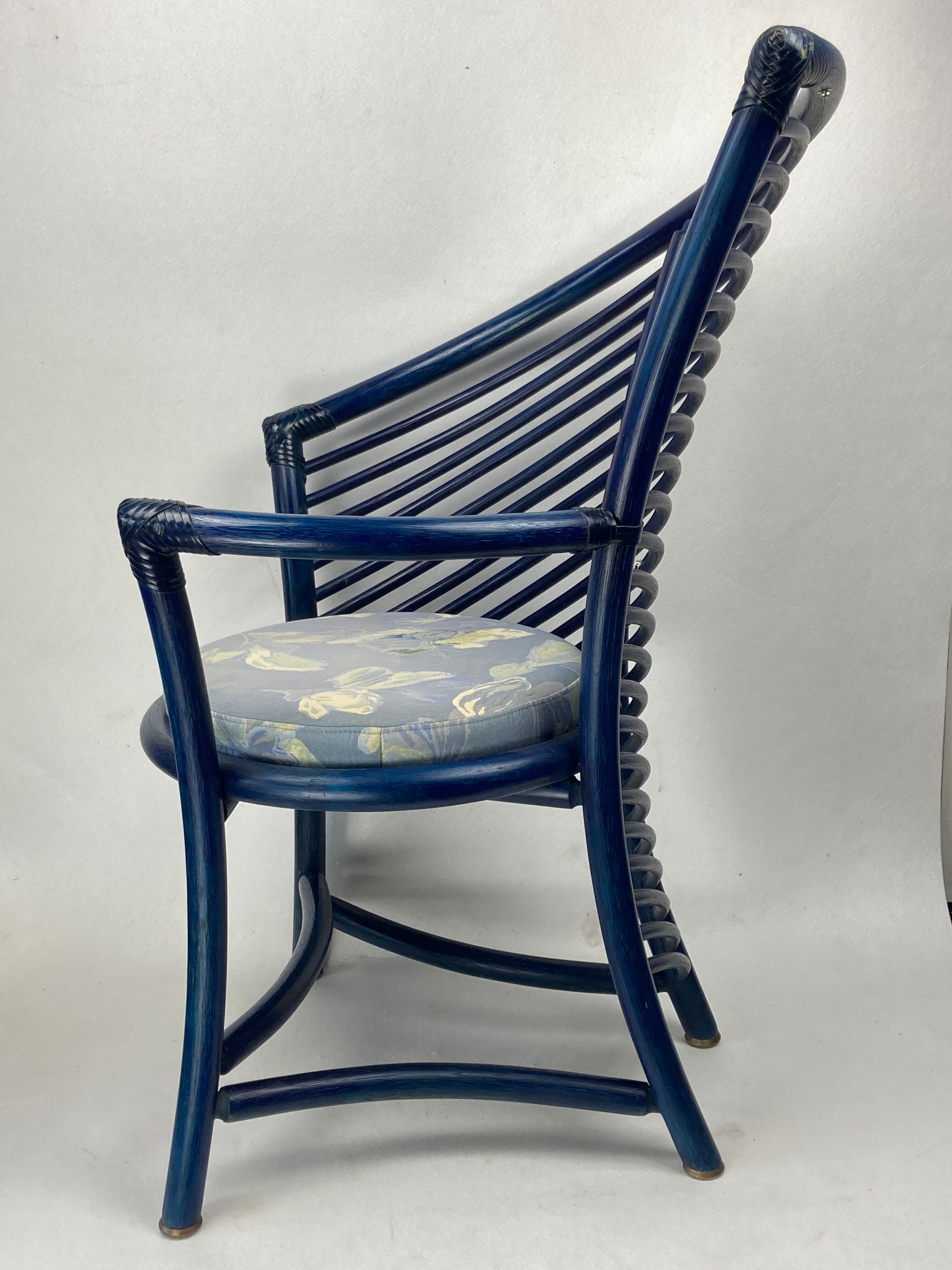 Set of 4 sculptural rattan bamboo dining chairs, Flechtatelier Schütz, Germany 1980s