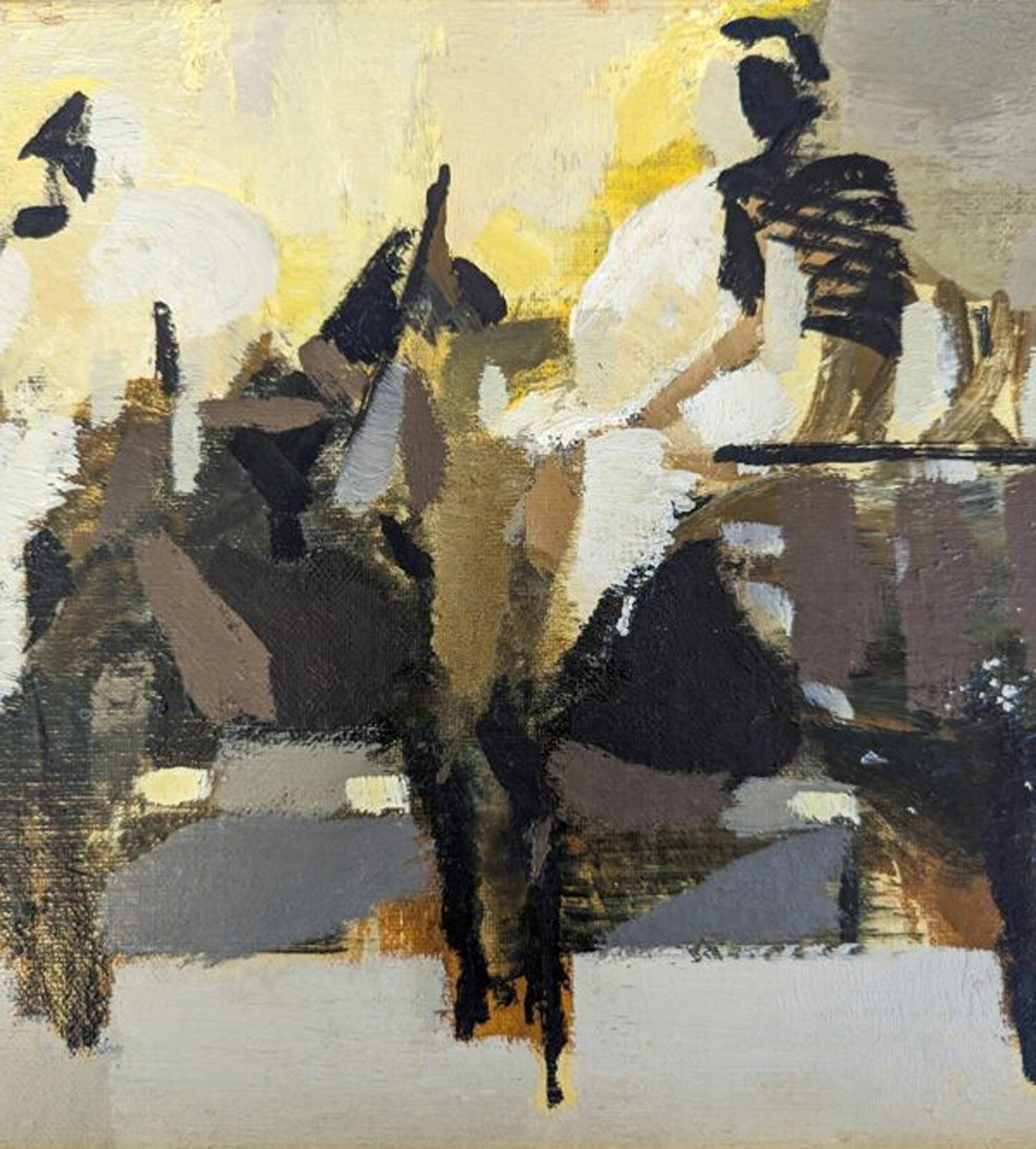 Mid-Century Modern Swedish "Altea" Vintage Abstract Figurative Oil Painting, Framed