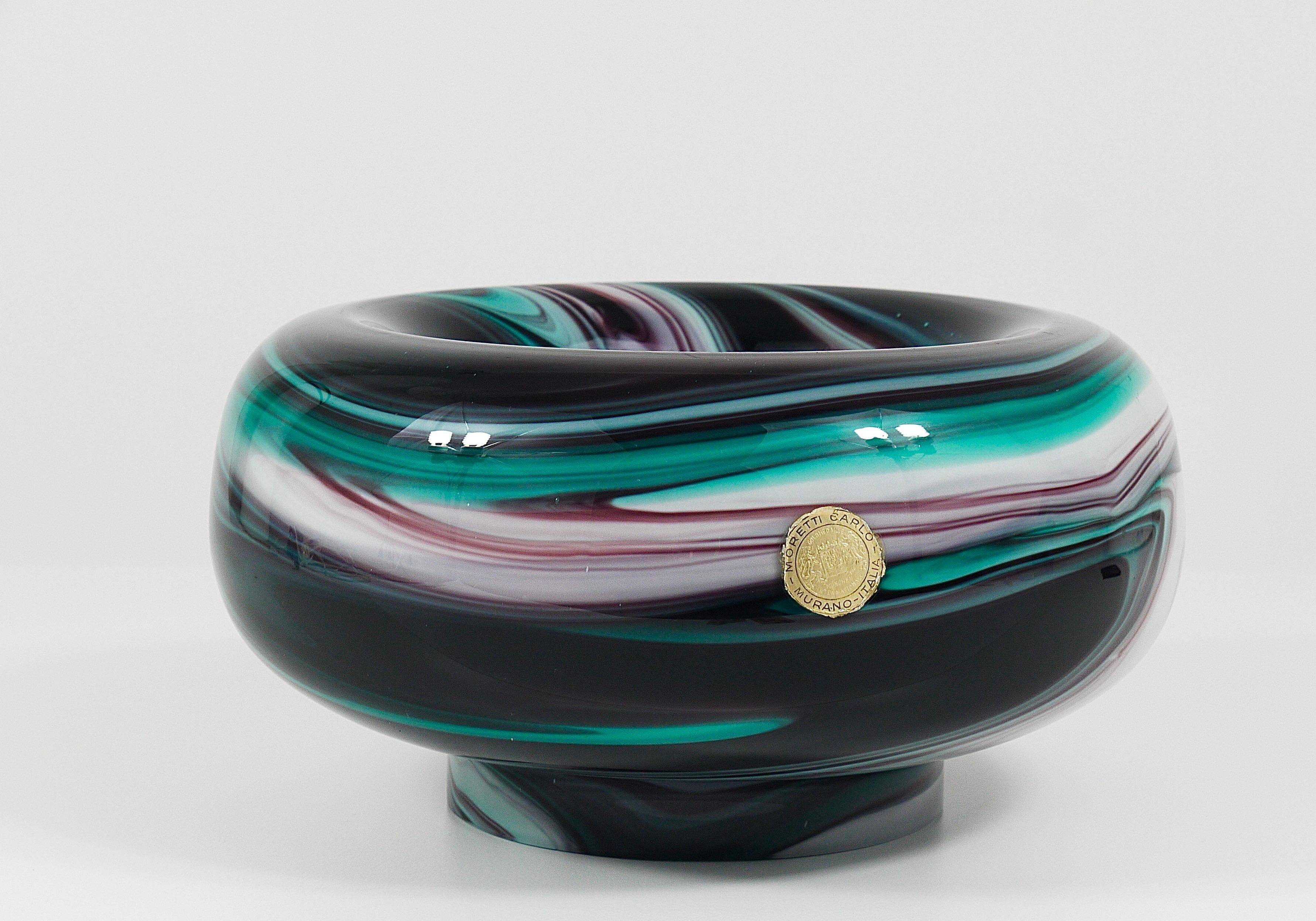 Carlo Moretti Grand Bol en Verre de Murano Marbré Grand Vide-Poche Plateau, Italie, 1960
