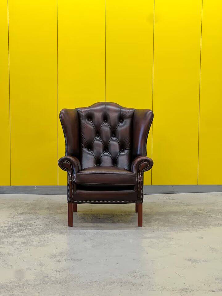 Traditional English Wingback Chesterfield Leather Armchair
