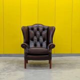 Traditional English Wingback Chesterfield Leather Armchair