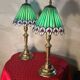 Paire lampe laiton ancienne art nouveau,  Abat jour verre 46x20 vitrail sty