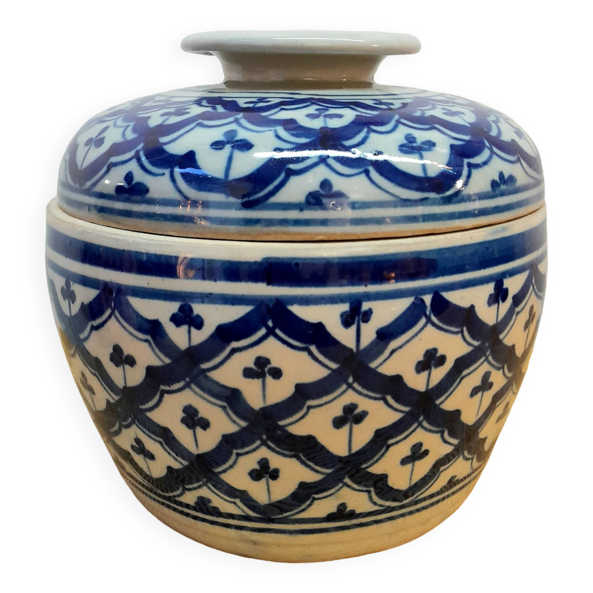 Asian blue and white ceramic ball pot