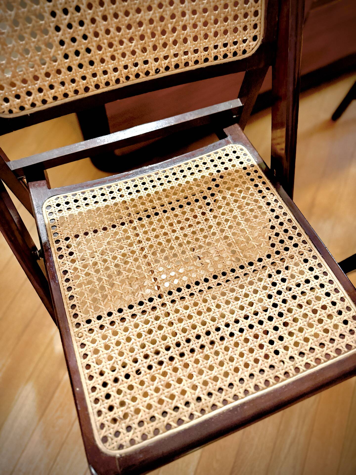 vintage wooden folding chairs with caning