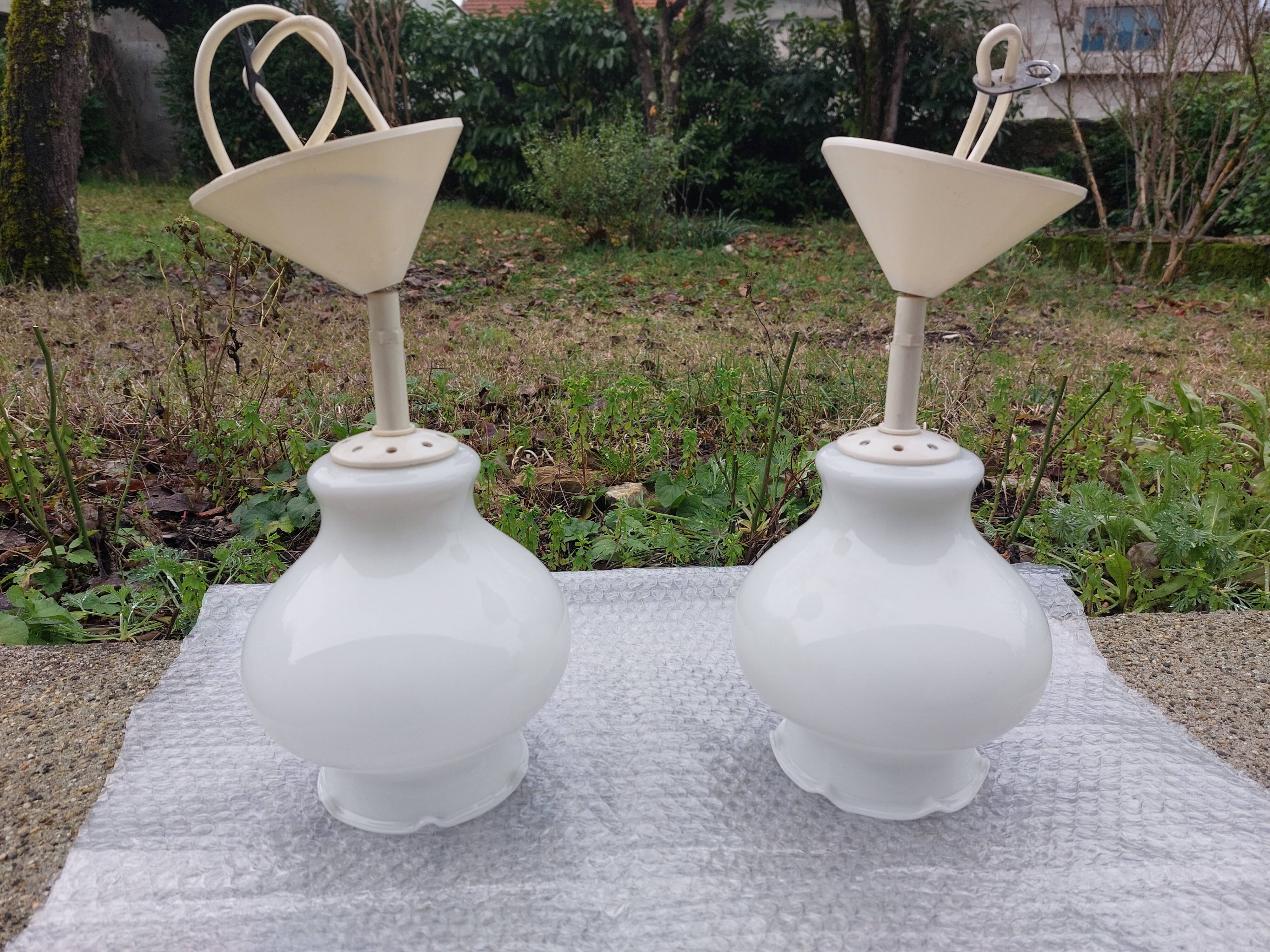 Duo white opaline pendant light