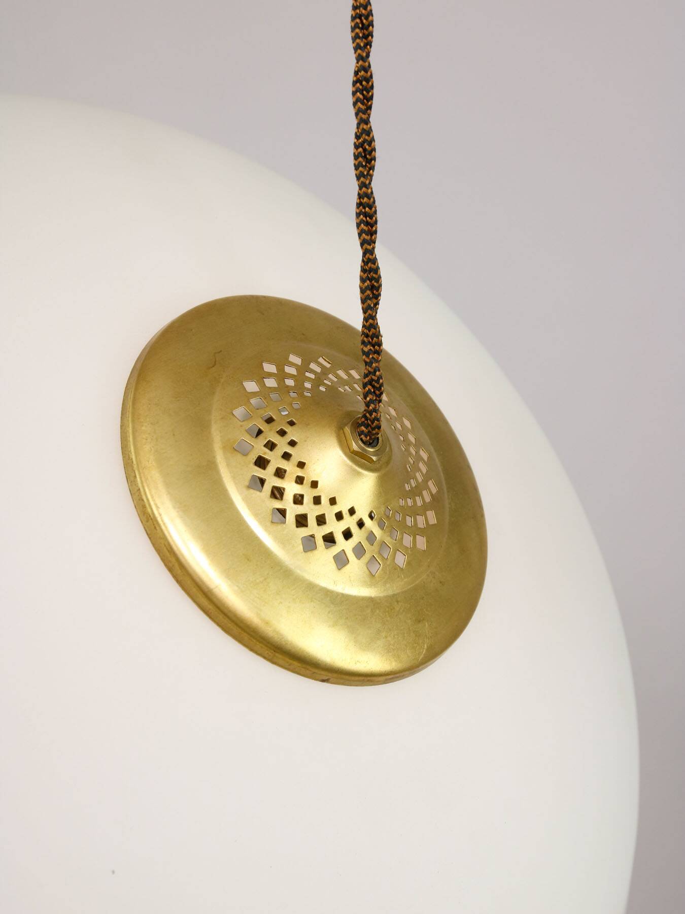 Mid-Century Italian Saucer Glass and Brass Pendant Lamp