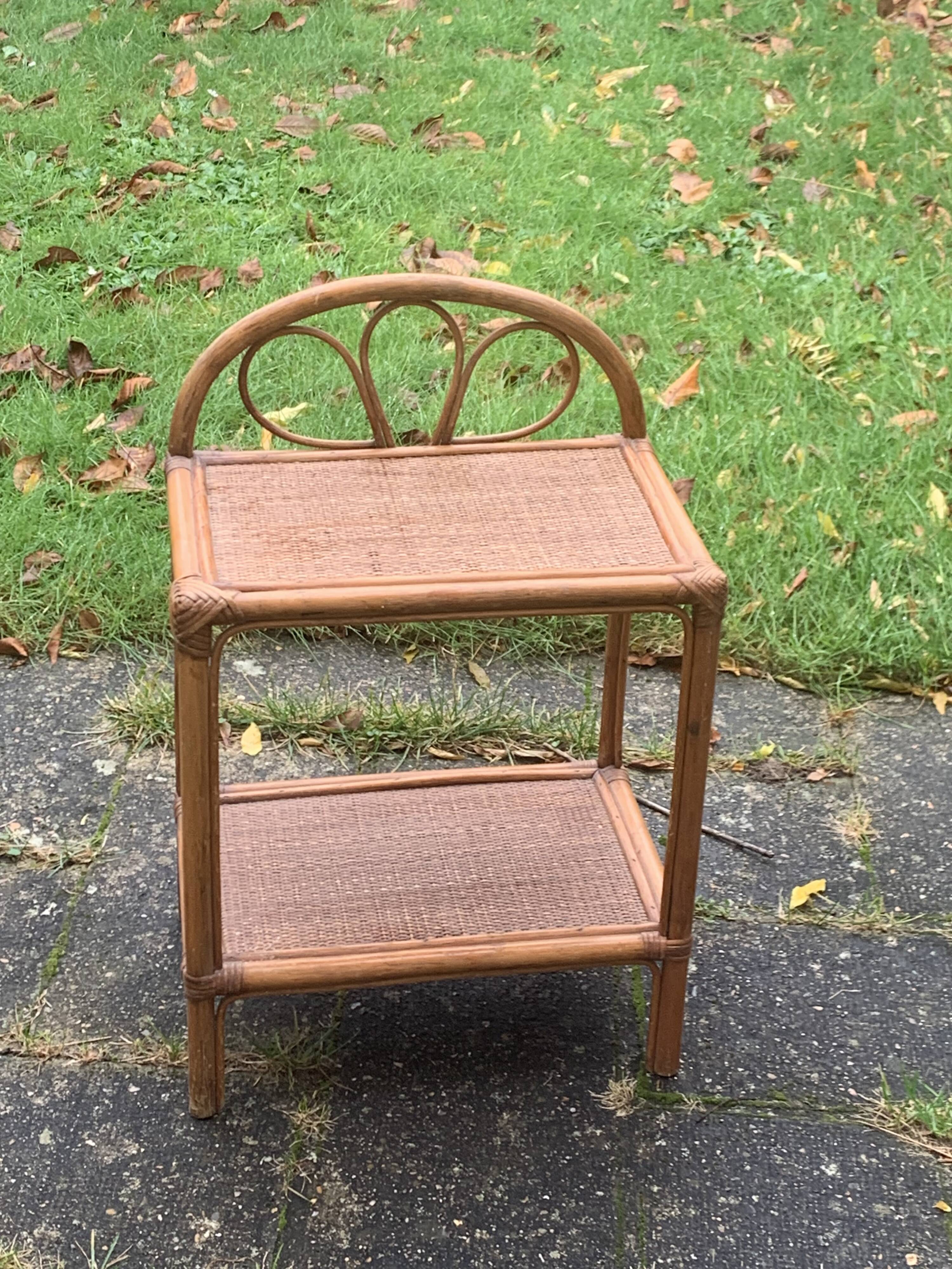Bedside table, vintage bamboo and rattan shelf