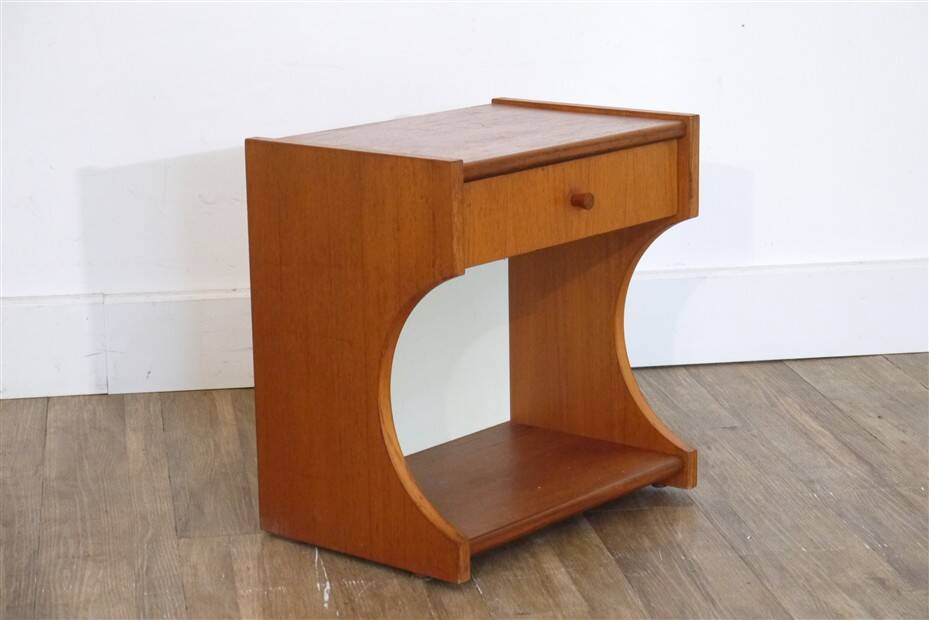 Modernist bedside table in teak