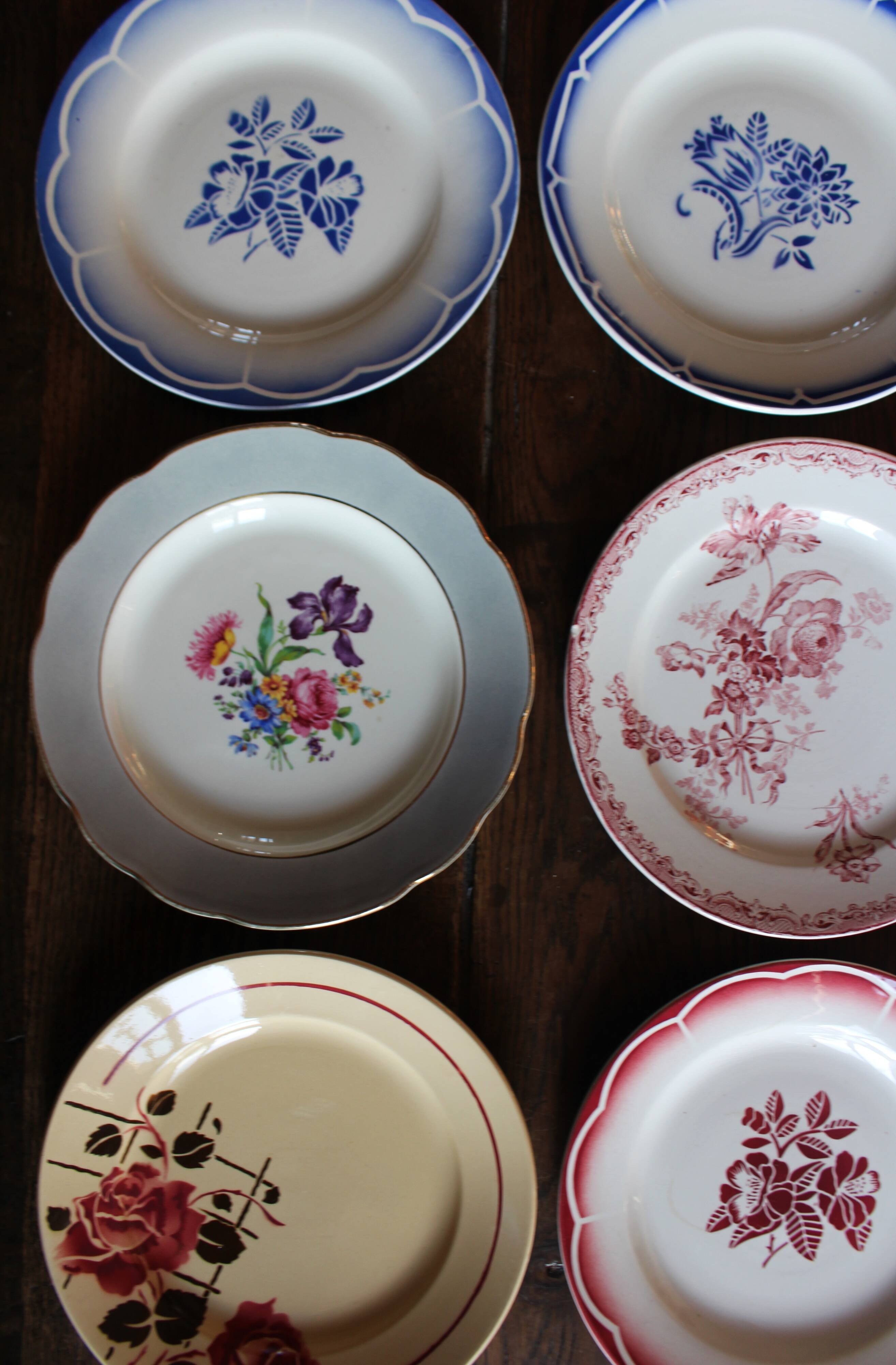 6 mismatched flat plates Marsac Canebière Fontanges Digoin Sarreguemines