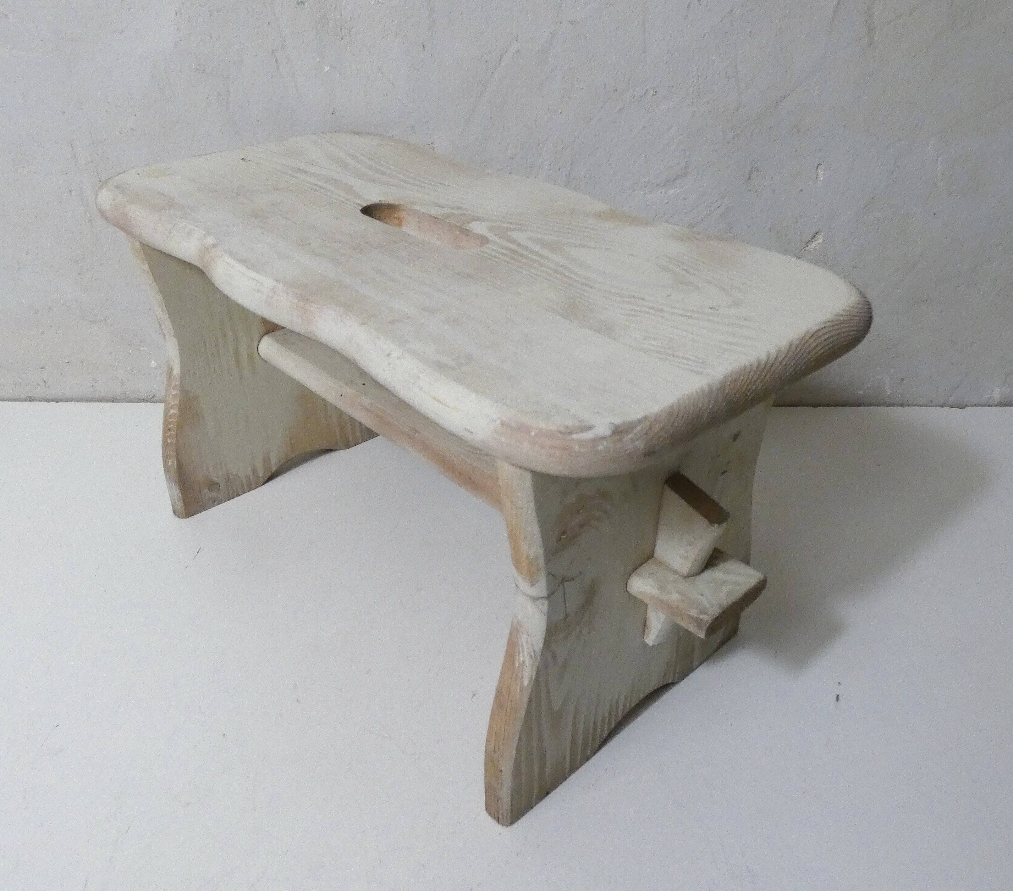 old small white patinated wooden bench vintage step stool