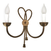 Applique murale dorée à deux bras décor nœud corde torsadée, années 50