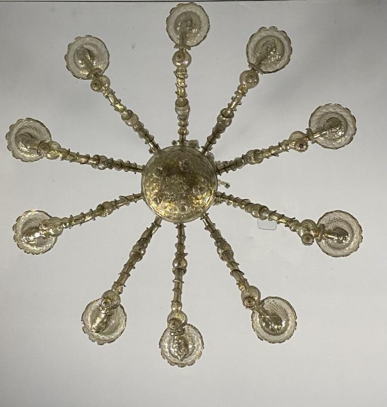 Rezzonico Venetian Lustre In Murano Glass Mordoré With Green Reflections, 10 Bras Of Light