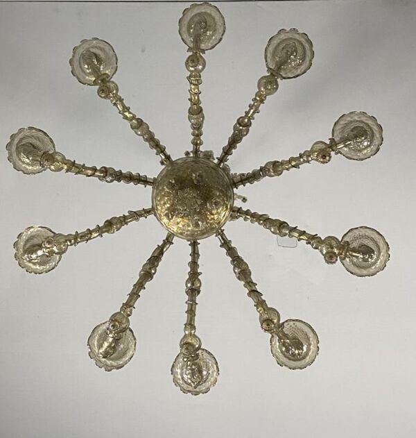 Lustre rezzonico vénitien en verre de Murano mordoré avec des reflets vert, 10 bras de lumière