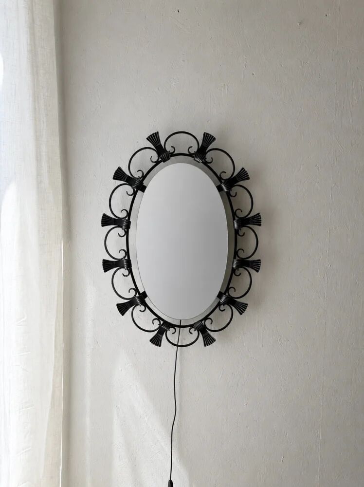 Hillebrand illuminated wall mirror wrought iron 1980s