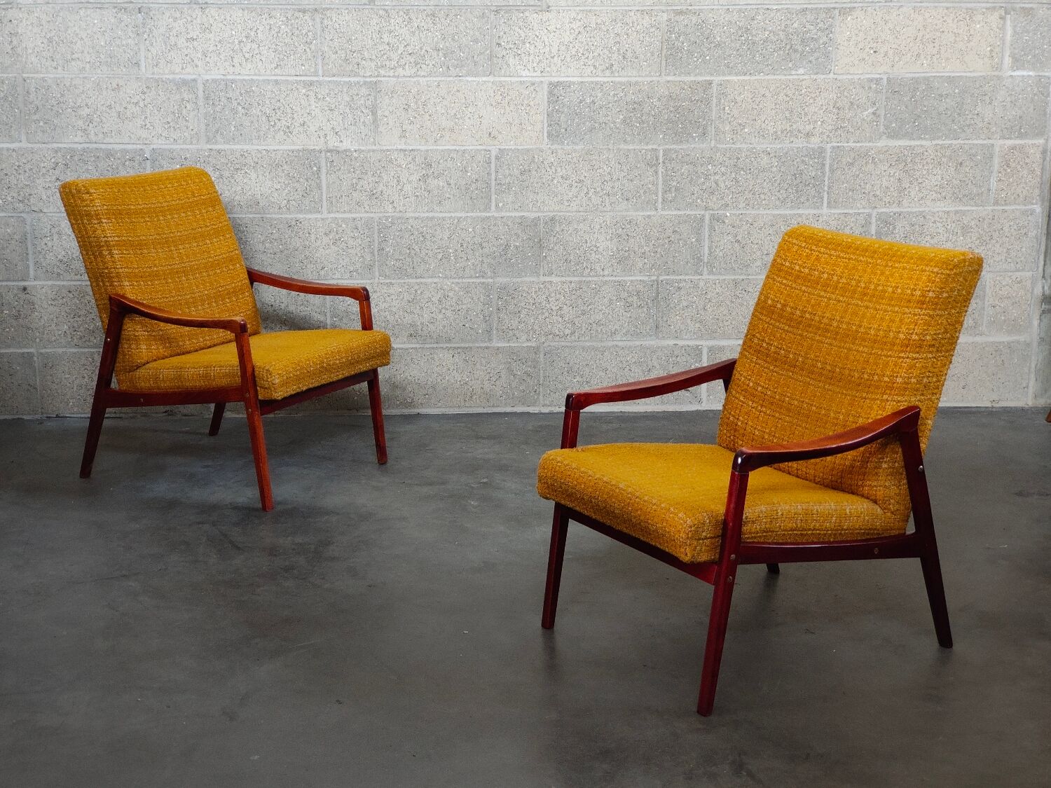 Pair of armchairs Jiri Jiroutek bouclette Yellow 1960
