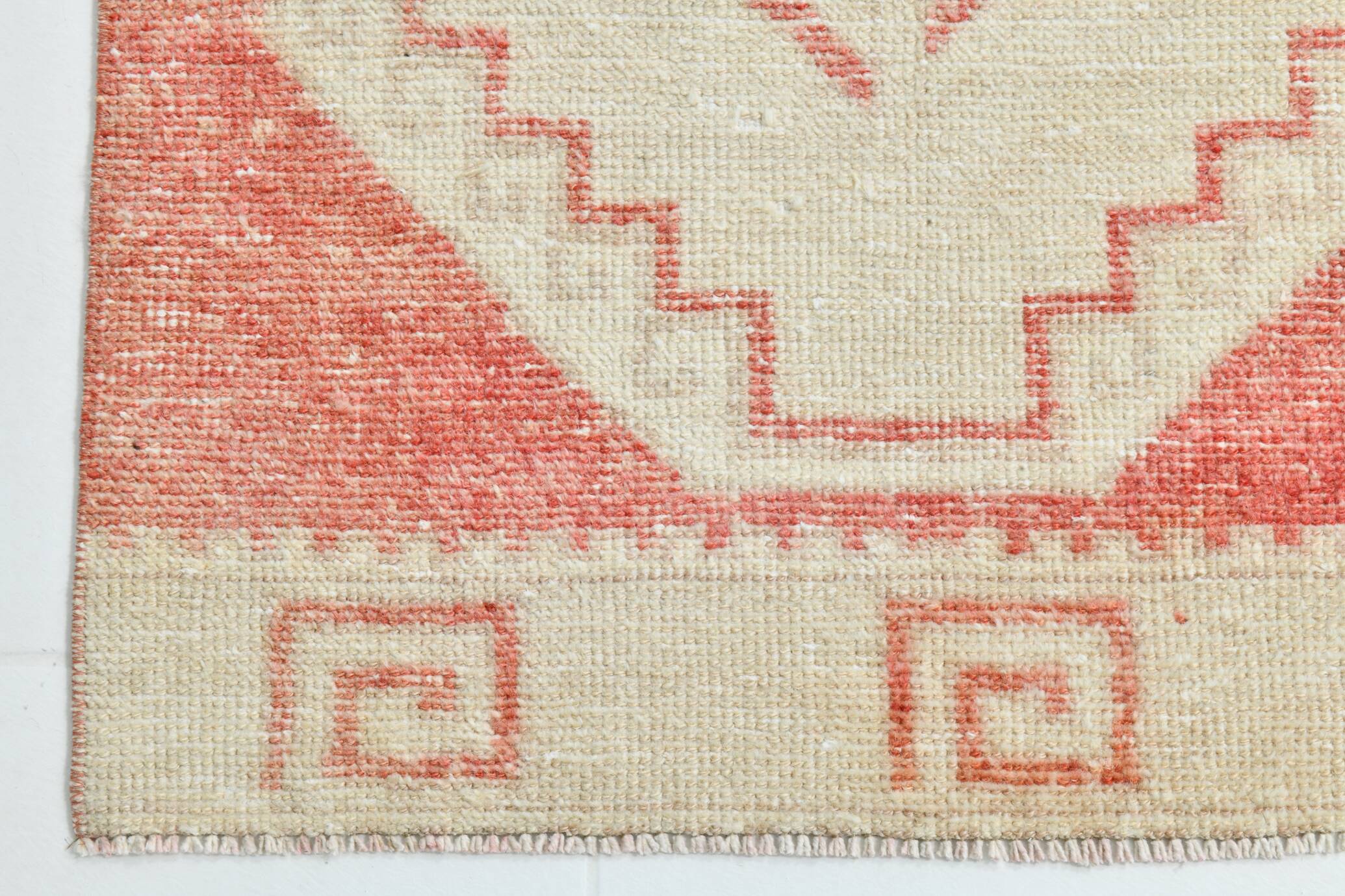 3x13 Vintage Soft Red & Beige Turkish Runner Rug, 77x379Cm