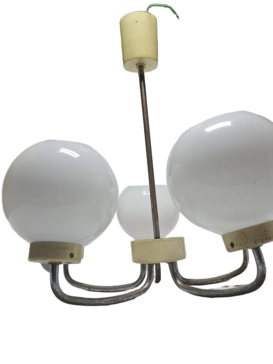 Vintage pendant light in brass and glass, Poland, 1970s