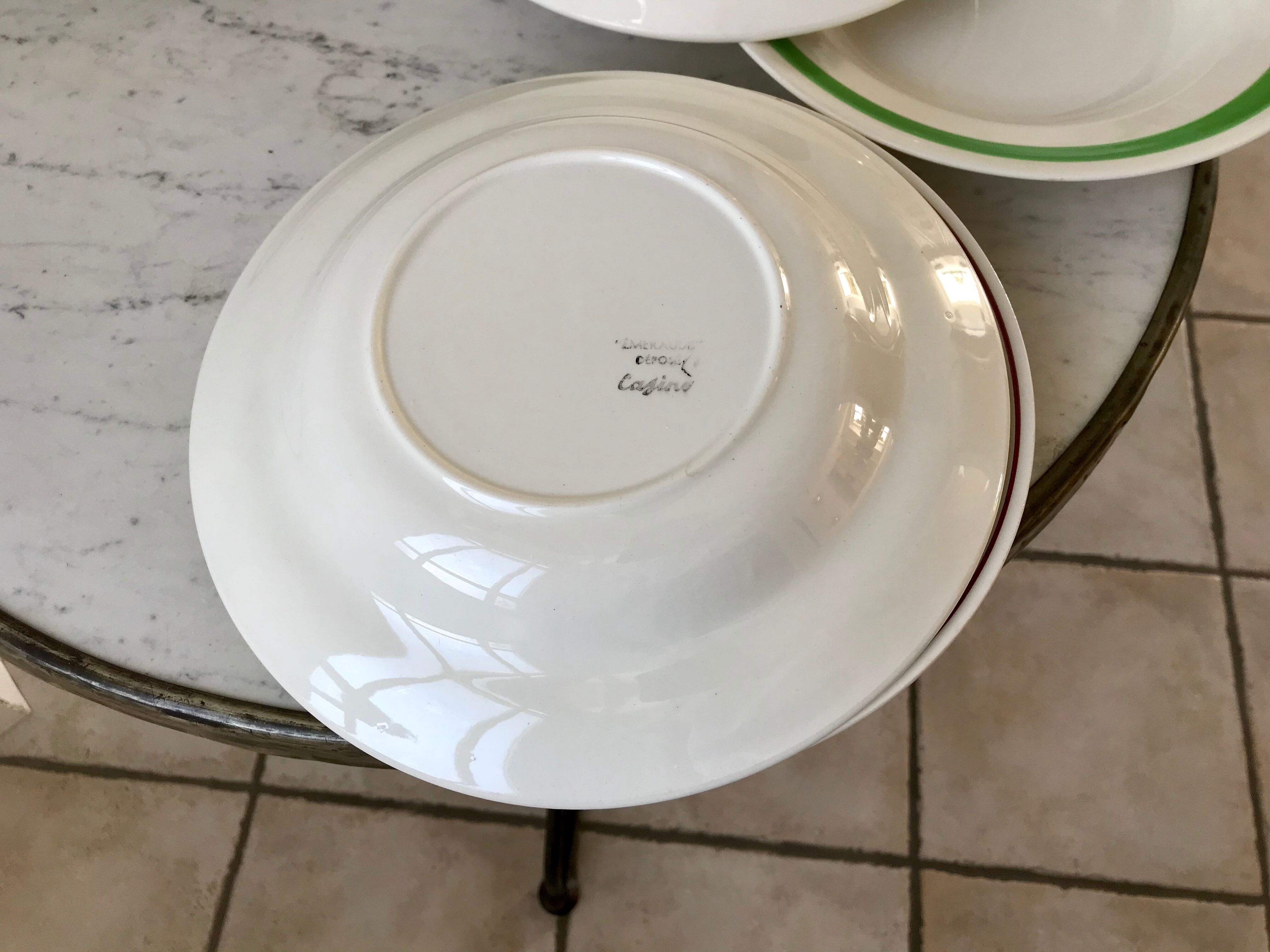 Set of 6 green and pink hollow plates Salins and Niderviller 40s