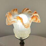Empire chrome and opaline tulip pleated antique Art Deco bedside lamp