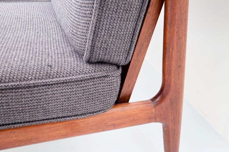 3-seater sofa with patinated oak armrests and 1960s Italy fabric