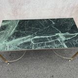 Coffee table in gilded brass and veined green marble
