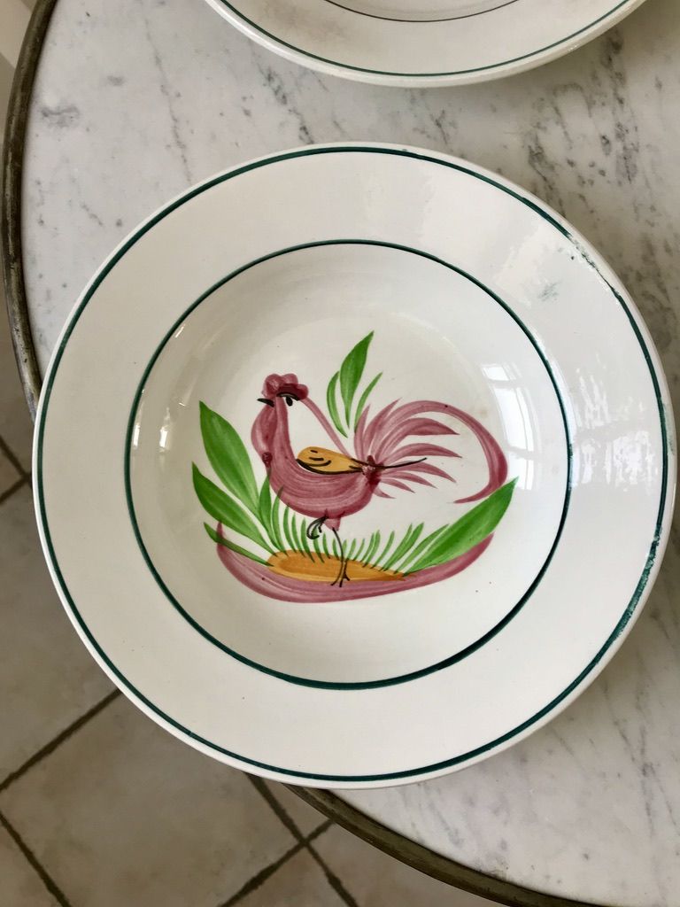 Lot of 5 hollow plates digoin sarreguemines model "rooster" years 40-50