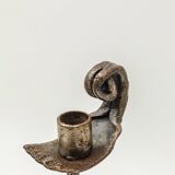 Pair of brutalist wrought iron candlesticks, French work, 1950s-1960s