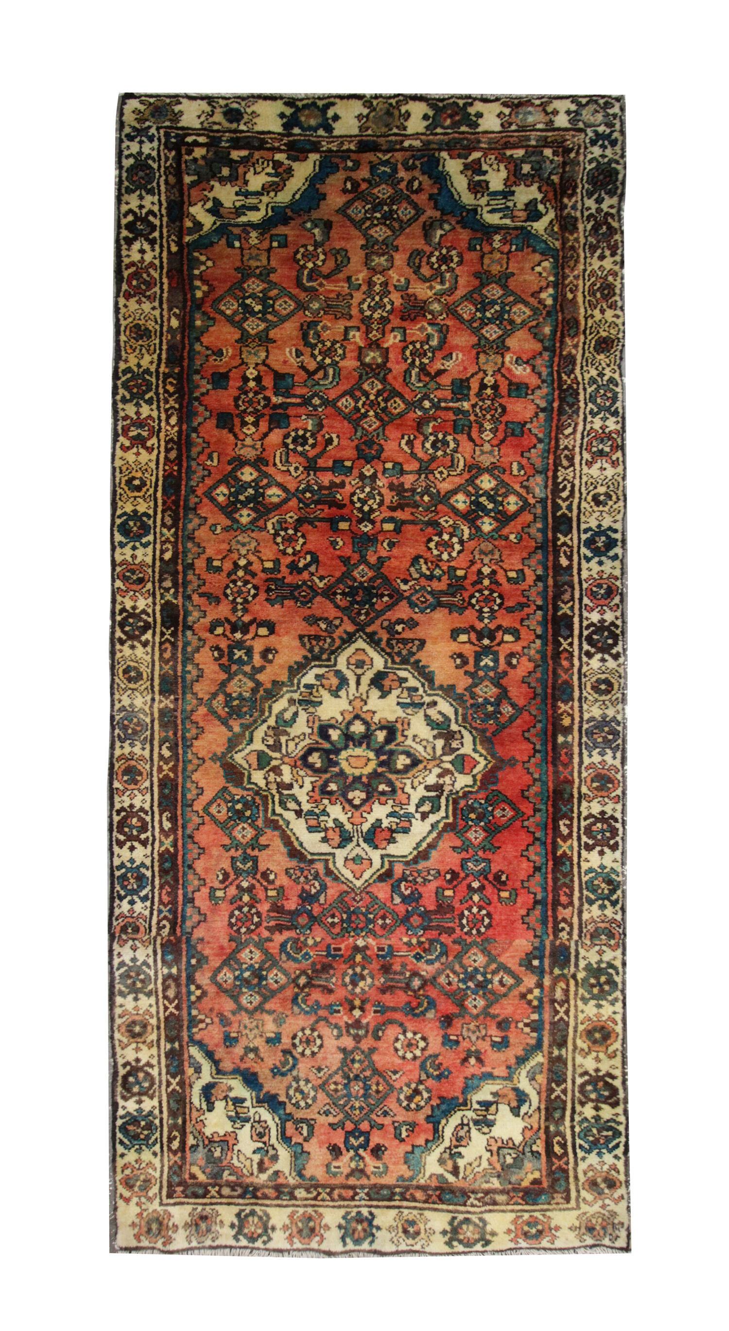Traditional Rust Wool Area Rug Handmade Oriental Design Carpet- 94x240cm
