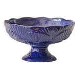 Antique large cobalt fruit bowl with shell relief