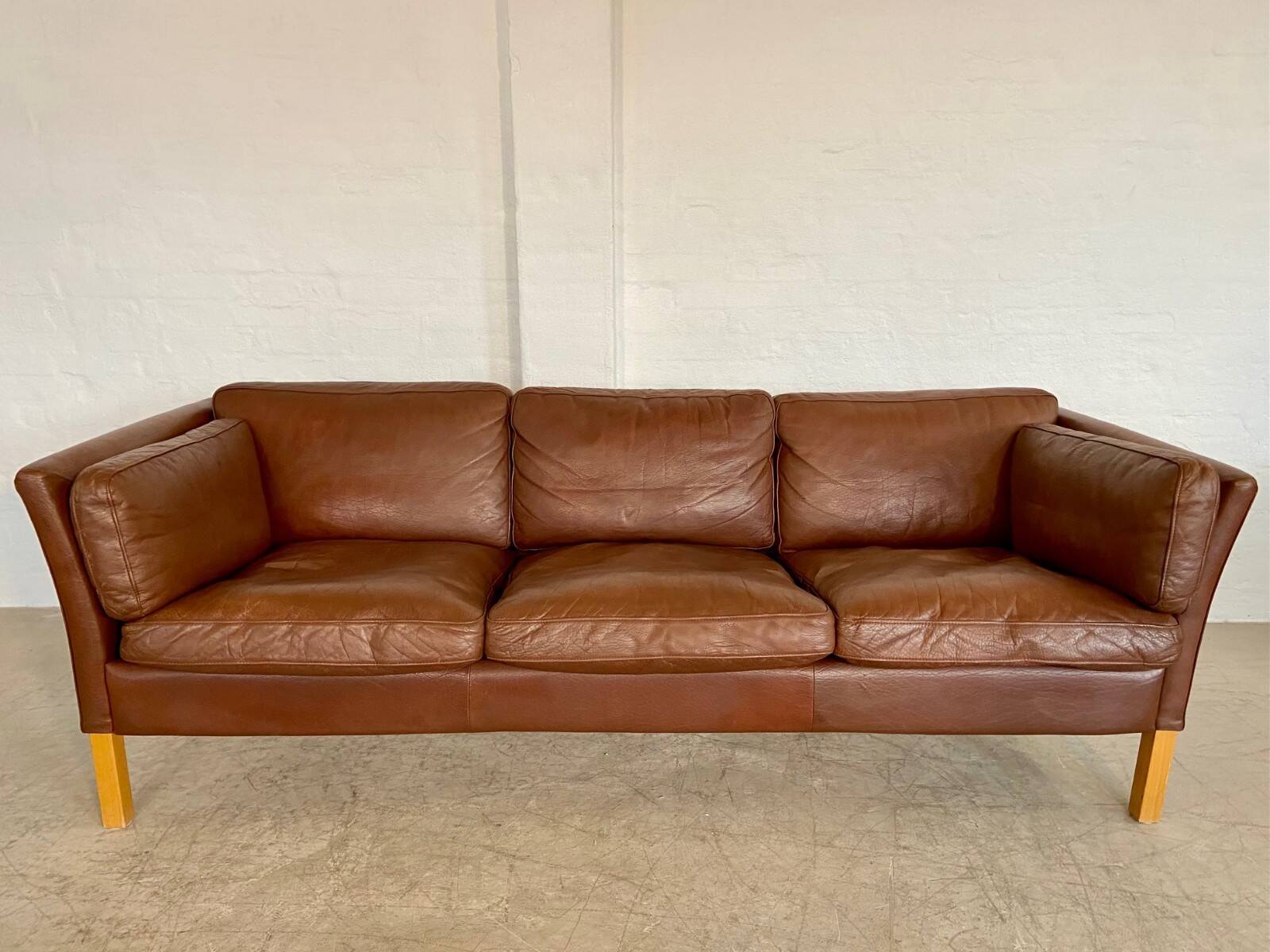 Danish mid-century vintage Mogens Hansen cognac brown leather sofa 60s