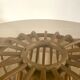 Designer round coffee table in rattan and smoked glass 1970