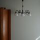 A modern Danish chandelier with 5 heads in opaline glass and brass, Art Deco, 1940s.